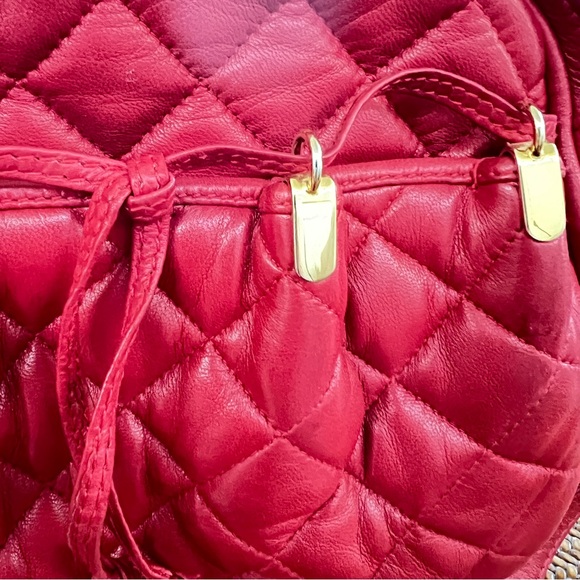 Judith Leiber Red Quilted Crossbody Bag with Diamond Pattern Kid leather - Picture 8 of 14